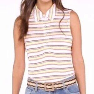 Cabi Sleeveless Stripe Blouse Medium Pink 100% Rayon Soft Stretch Casual